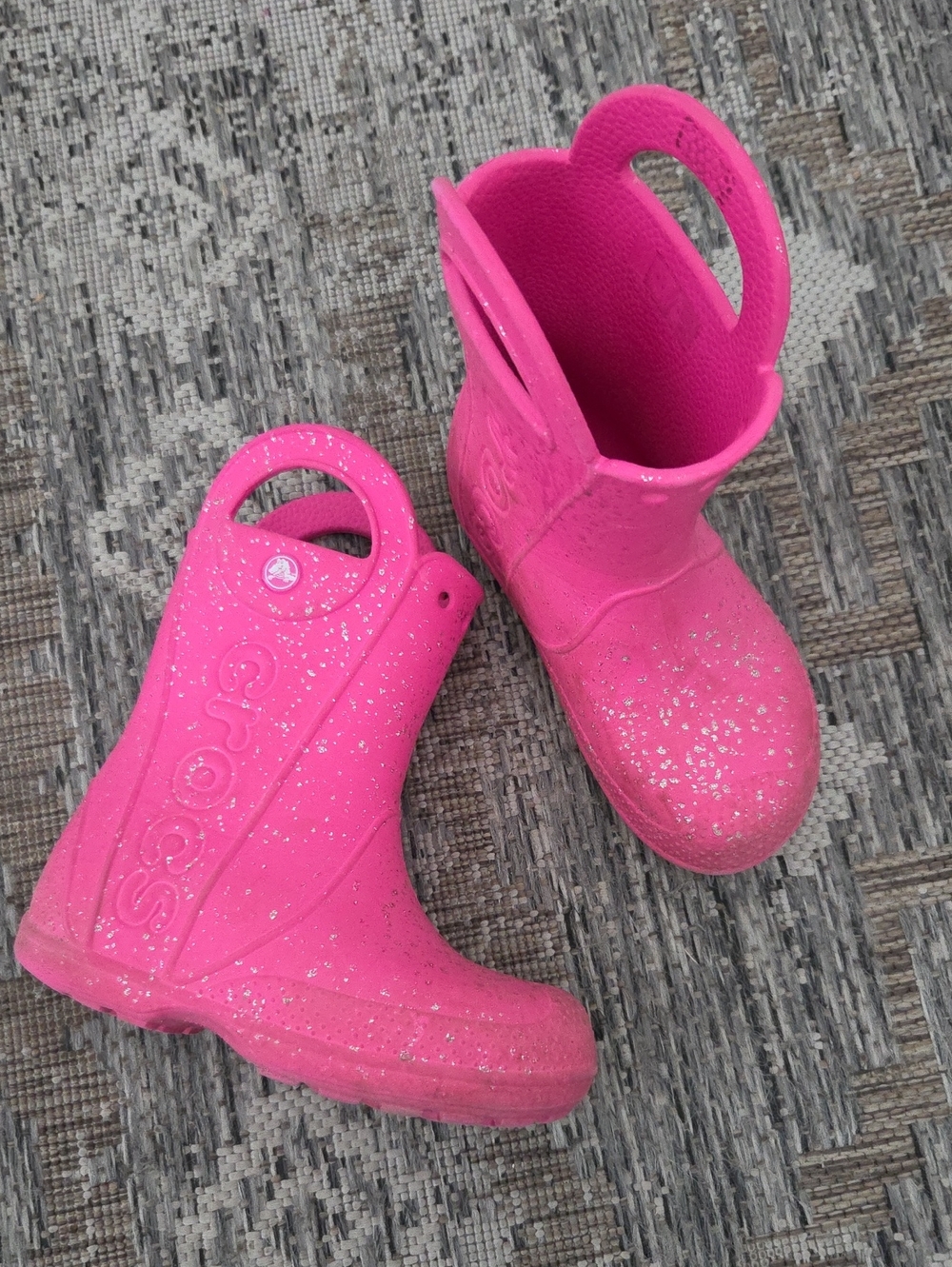 CROCS Kids Hot Pink Glitter Handle Rain Boots